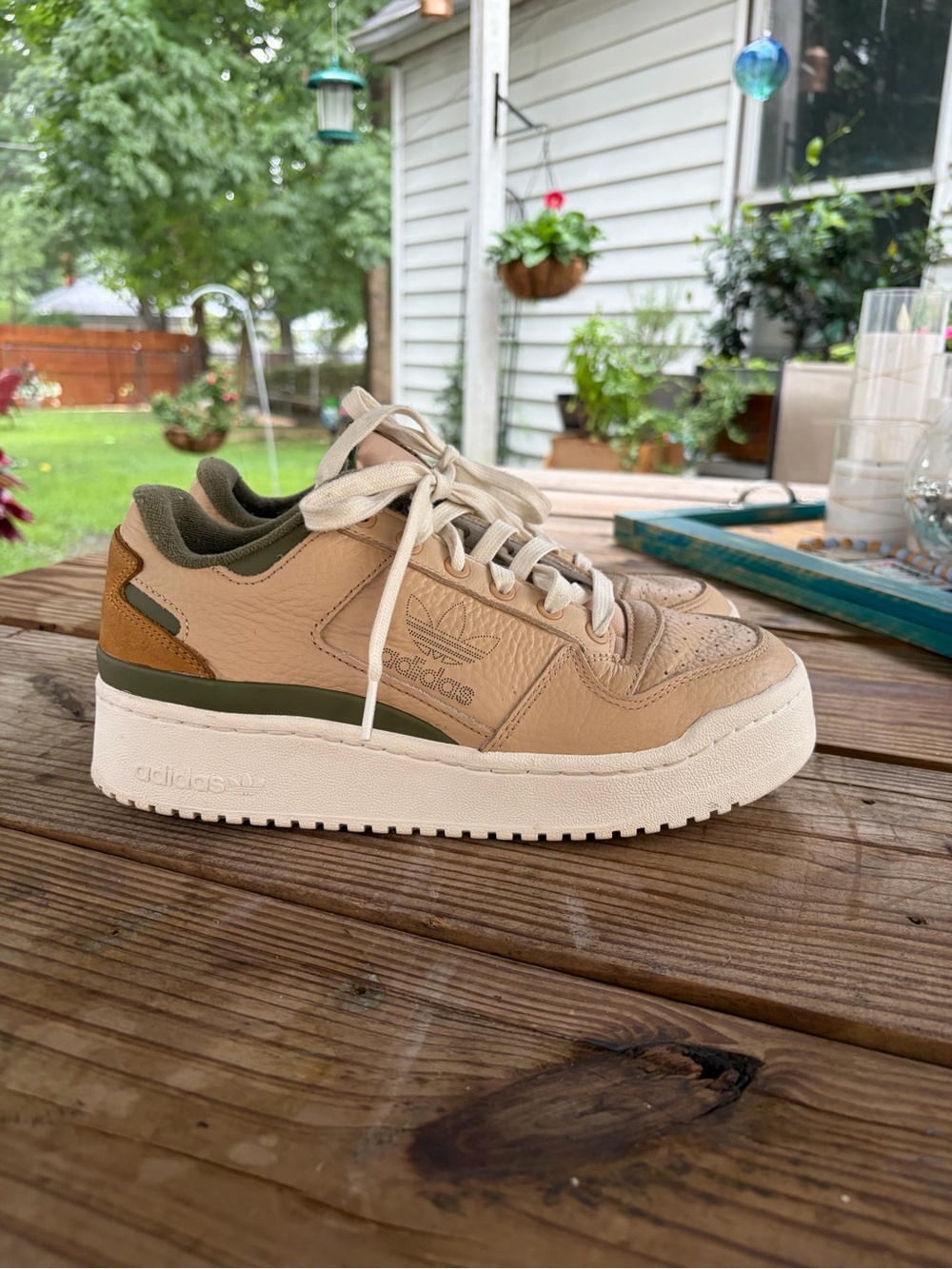 RARE!  Adidas Originals Forum Bold Low-Top Sneaker in Olive Green and Tan - Picture 4 of 11